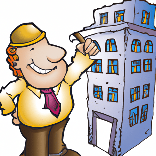 property manager looking at building, cartoon style, english learning