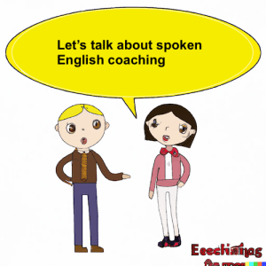 two AI characters talking about spoken English coaching